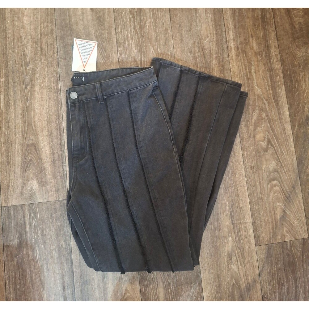 Women's Black Boo hoo man Wide Leg Jeans with Vertical Seam Detail